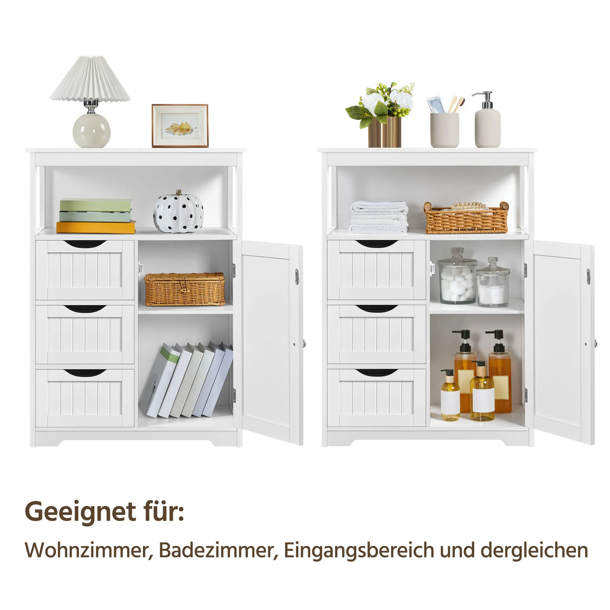 Yaheetech Badkamerkast Met 3 Lades – Voorzien Van Verstelbare Plank En Open Opbergvak En Metalen Beslag – Voor Badkamer Woonkamer En Slaapkamer – Wit Mdf En Metaal – 66 x 35 x 90 cm
