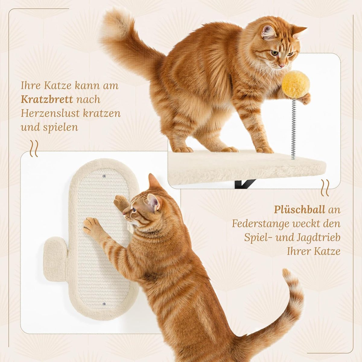 Yaheetech Klimwand Voor Katten - 4-Delig - Met Krabgedeelte En Mandje - Beige