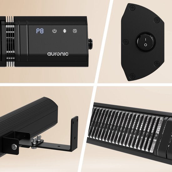 Auronic Terrasverwarmer - Infrarood Verwarming - Touch Display - 10m2 - Elektrisch - 2000W - Afstandsbediening - 9 Standen - Zwart