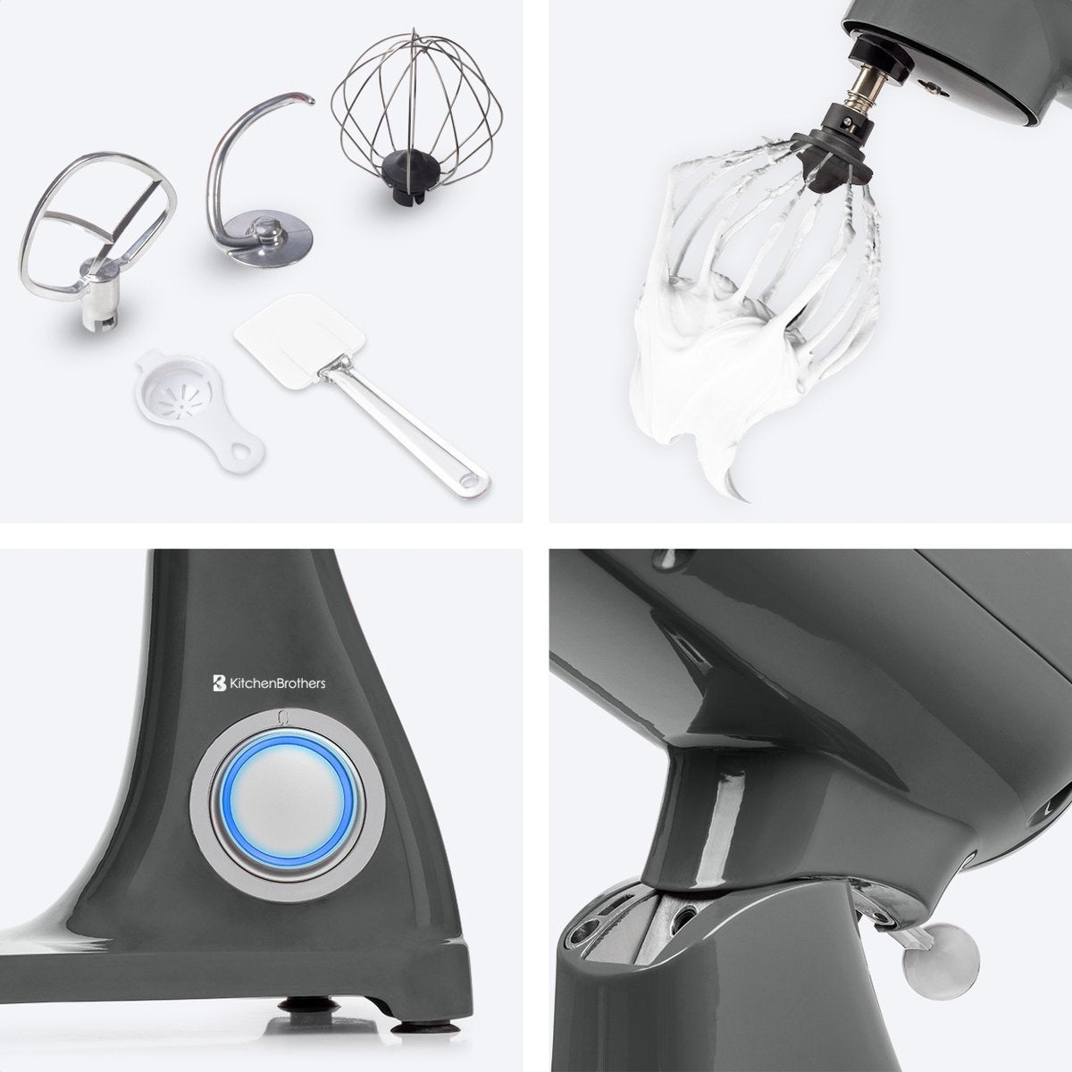 KitchenBrothers Keukenmachine - Keukenrobot - 6L Mengkom - 1800W - Aluminium - Antraciet