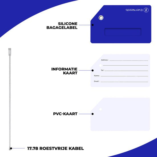 EverNeeds Bagagelabels – Set van 5 – Siliconen Kofferlabels – Duurzaam & Flexibel