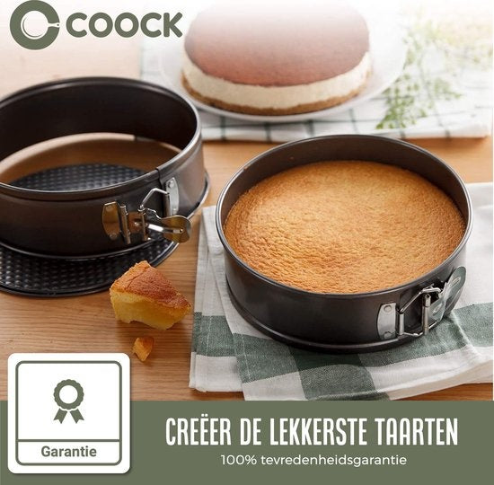 COOCK 4-delig Ronde Springvorm Set - Bakblik Rond - Taartvorm - Bakvorm met Anti Aanbaklaag - Maten 12 tot 28cm - Incl Deegschraper