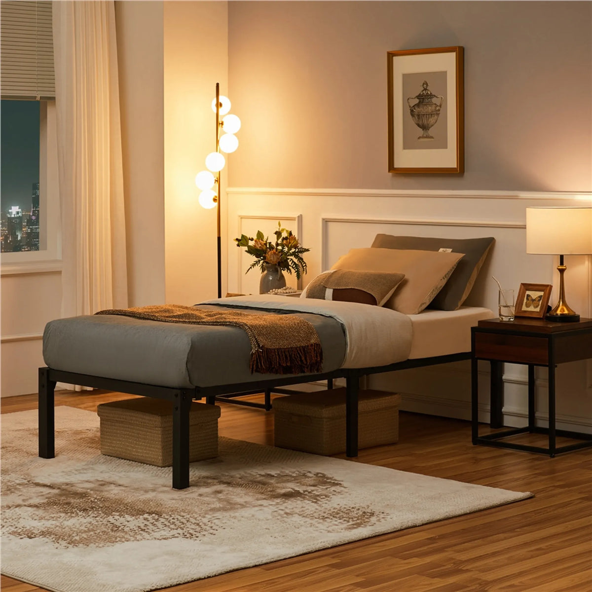 Metalen Bedframe 90 × 200 cm met Lattenbodem en 37,5 cm Opbergruimte Zwart