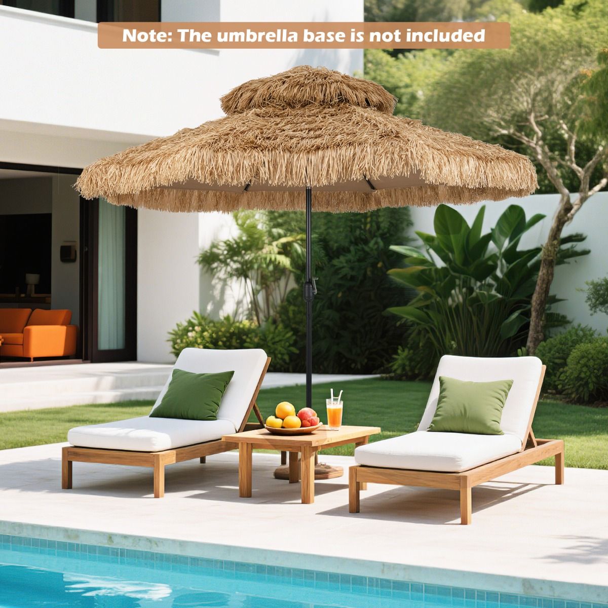 Coast 299 cm Rieten Tiki Parasol Hawaii Dubbeldeks Marktparasol – Naturel/Zwart, Ø 299 cm x 270 cm Hoog