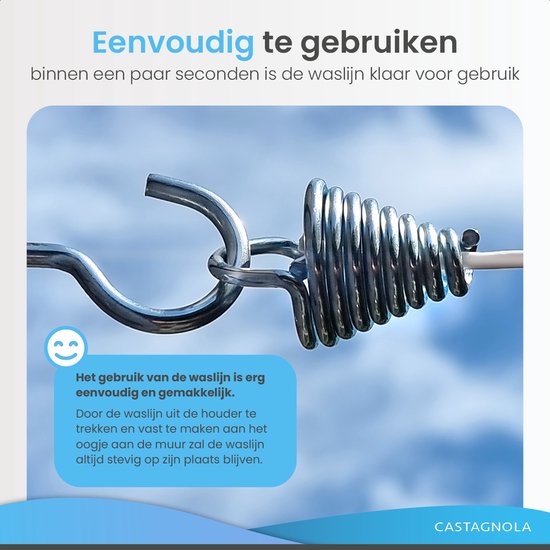 Castagnola Roldrooglijn - Waslijn Uittrekbaar - Waslijndraad - Drooglijn 12 Meter - Draagkracht tot 13 Kg