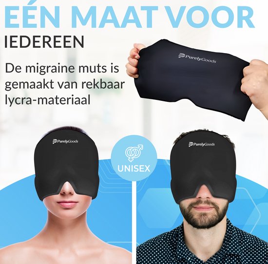 PurelyGoods® Migraine Masker 600gr. - Migraine Muts - Hot/Coldpack - Icepack - Warmte en Koude Therapie - Incl. Freezer Bag - Zwart