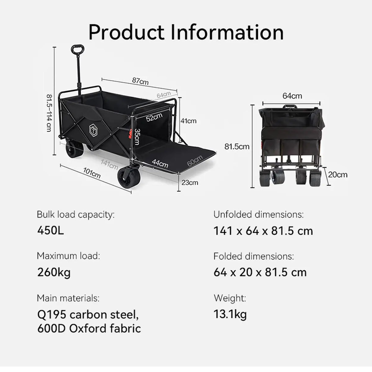 Ochama Off-Road Bolderkar 150L - Achterklep - Belastbaar tot 260 kg