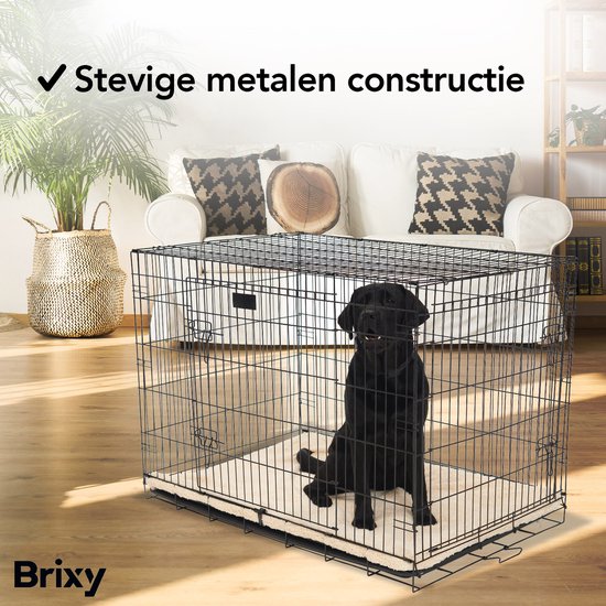 Brixy Hondenbench - Bench Voor Honden - Maat L - Opvouwbaar - 91 x 58 x 65 CM - 2 Deuren - Zwart