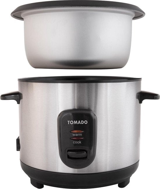 Tomado TRC1001S - Rijstkoker - 5 porties - 1 liter inhoud - Warmhoudfunctie - Anti aanbaklaag - PFAS vrij - RVS design