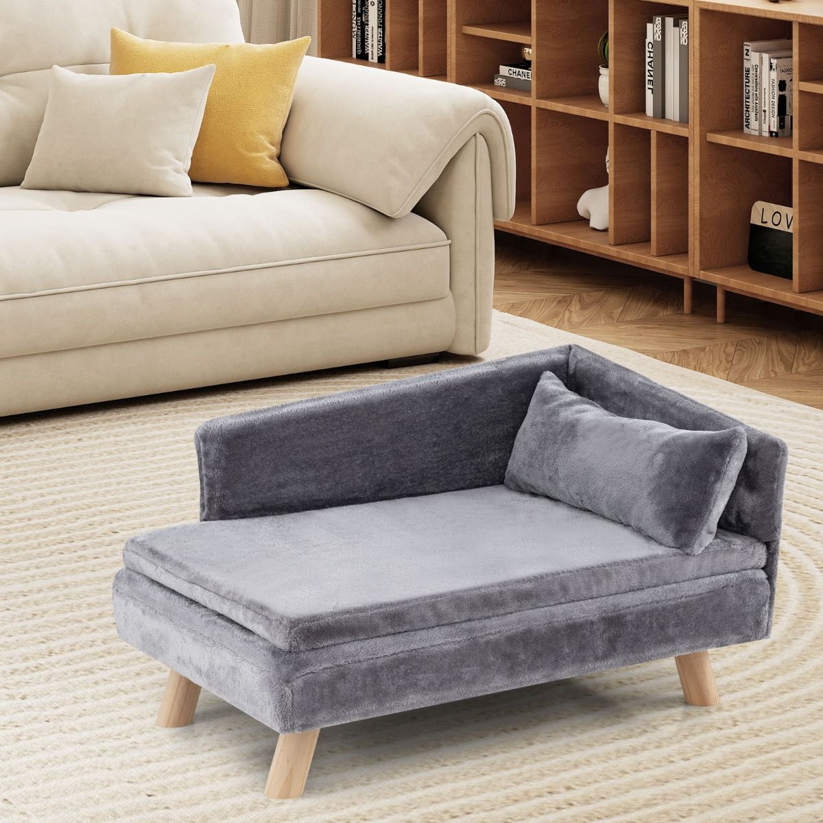Coast Verhoogde Hondensofa - halfronde rugleuning - afneembaar kussen - grijs - 81 x 51 x 47 cm