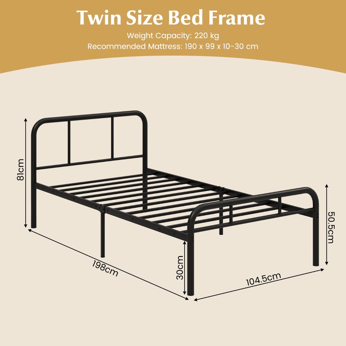 Coast Eenpersoonsbed - Metalen bedframe - Hoofd- en voeteneinde - 90 x 200 cm - Zwart