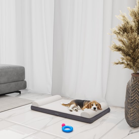 CozySense® Orthopedisch Hondenkussen 100 X 70 cm - Maat XL - Waterdicht - Geschikt Als Benchkussen & Hondenbed - Wasbare Hoes - Wit
