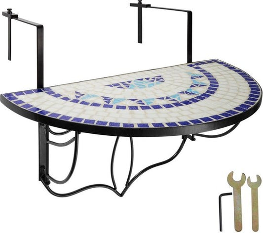tectake- Balkontafel mozaïek klapbaar wit/blauw - 402766