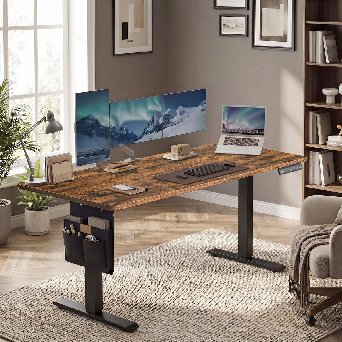 JOYFURNOS Elektrisch Verstelbaar Bureau 180 x 80 cm - 72-120 cm - Vintage Bruin & Zwart - Geheugenfunctie - 70 kg