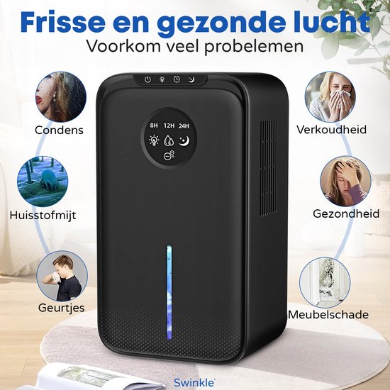 Swinkle® Luchtontvochtiger en Luchtreiniger - Ontvochtigt tot 1L per Dag - Dehumidifier geschikt voor Woonkamer, Slaapkamer, Badkamer met LED Scherm