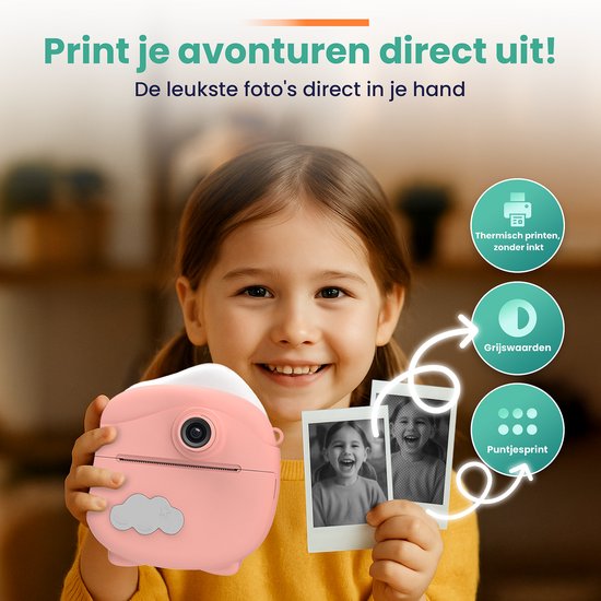 ODESSEY Kindercamera met Printer - Full HD - Selfie Camera - 32GB SD Kaart - Foto - Video - Spelletjes - Digitale Camera Kinderen - Fototoestel voor kinderen - Roze