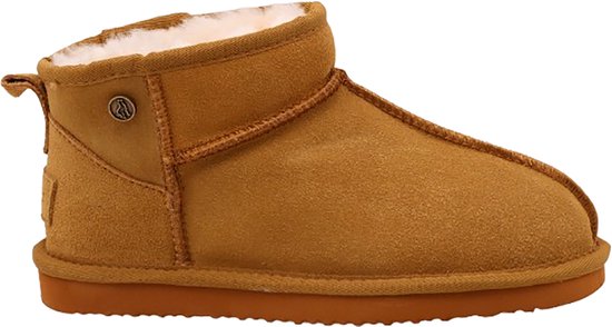 Alpacas Footwear - Dames - Echt suéde korte laarzen met stoere naad - Gevoerd met 100% zachte lamswol - Chestnut - 36