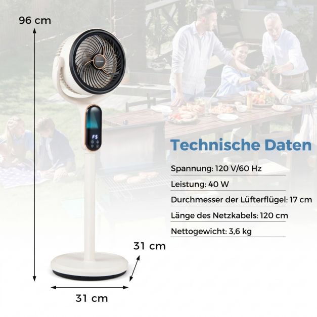 Coast Verstelbare Statiefventilator – 8 Snelheden – 54-96 cm – Wit