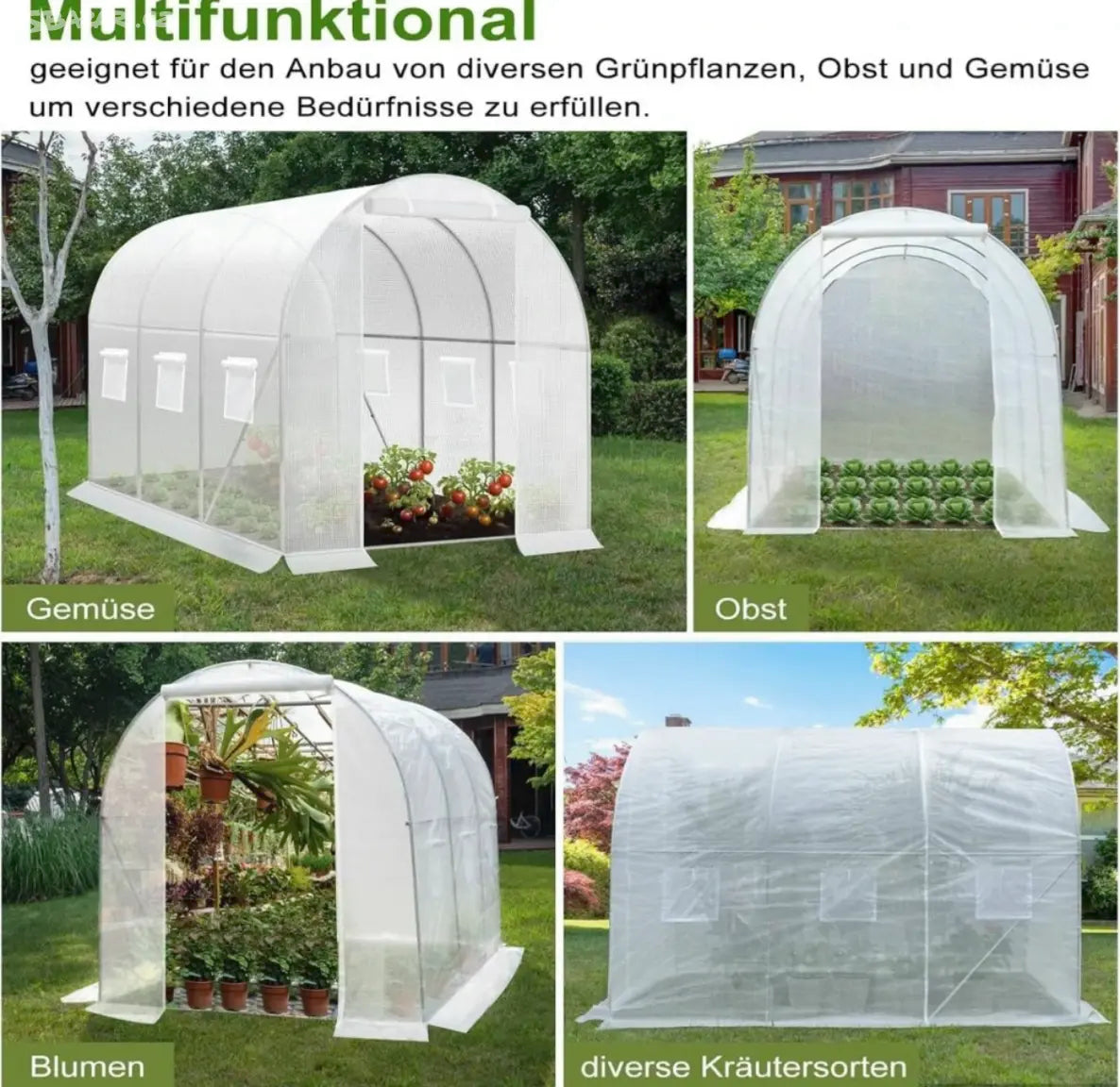 Woltu Foliekas 300x200x200 cm Wit - Ruime Tunnelkas met 6 Ramen en Ritssluiting