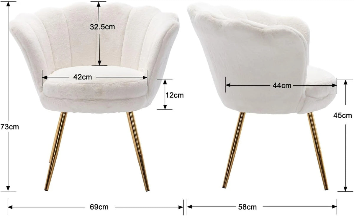 Ya-Home Fauteuil in Bloemvorm met Gouden Poten - Pluche Loungestoel - 70 x 60 x 76 cm - Wit