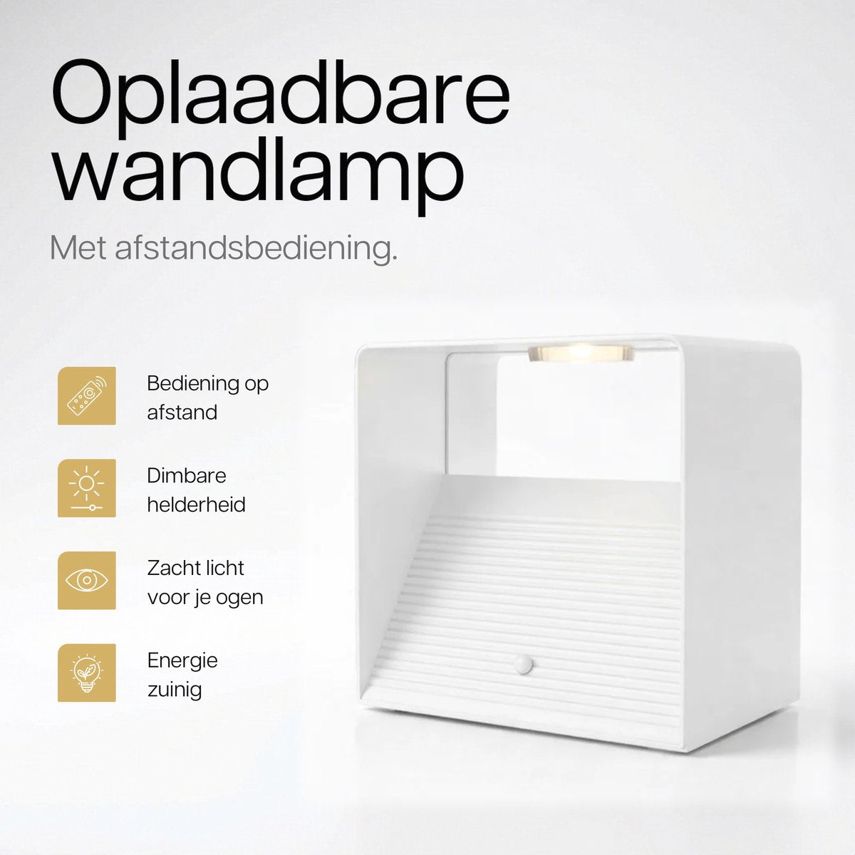 Luminize Oplaadbare Wandlamp met Afstandsbediening - Wit - 10 x 10 x 8 cm