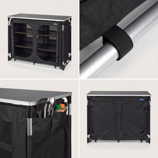 Outdoor Camping Keuken – Campingkast - Buitenkeuken – 6 Secties – Aluminium Frame – Verstelbare Poten – Grijs - Tristar KI-0769