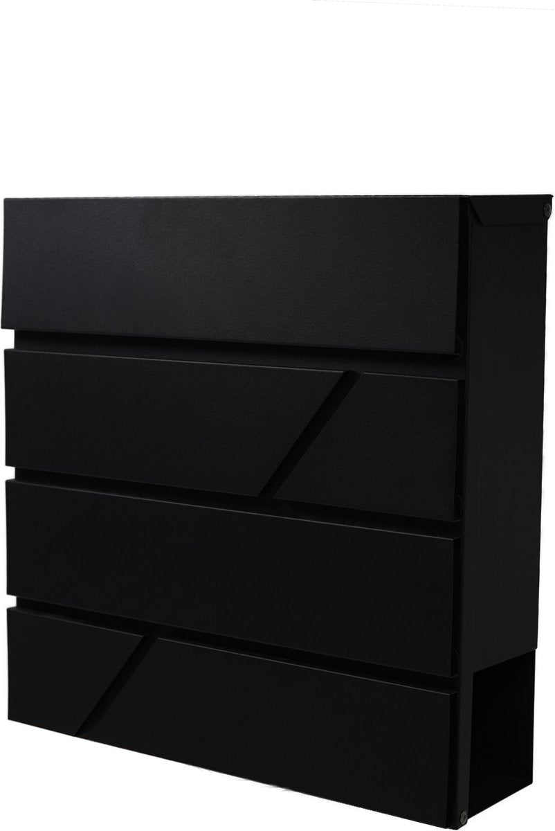 BRASQ Deluxe Brievenbus Zwart 37,5 x 36,5 x 11 cm – Wandbrievenbus met Slot en Krantenvak – Inclusief Montagemateriaal & 2 Sleutels