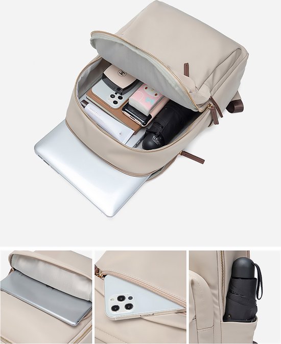 Aramae® - Rugzak Dames - Rugtas Dames - Rugzak Meisje - Laptoptas 14 Inch - Schooltas - Beige Rugtas