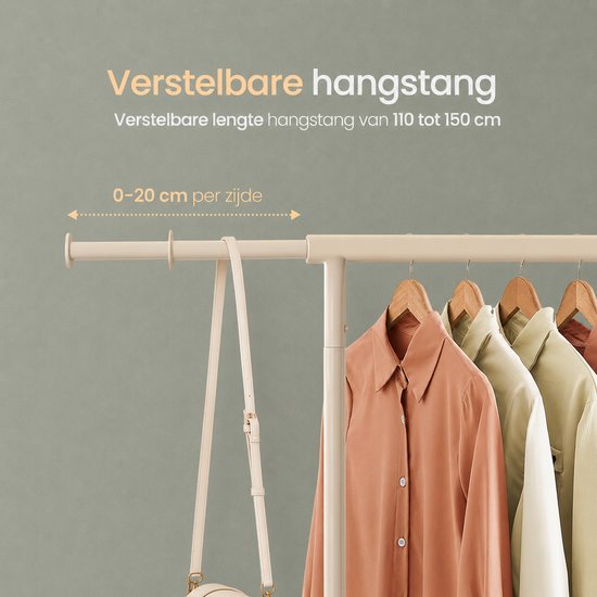 O'DADDY® Kledingrek - Kledingrek op Wieltjes - Kledingrek metaal - Kleding rek - Kledingrekken - Garderoberek - Kledingstang - Kledingrek - Uitschuifbare Kledingstang - Verstelbare Hangstang - Stabiel tot 130 kg - Beige