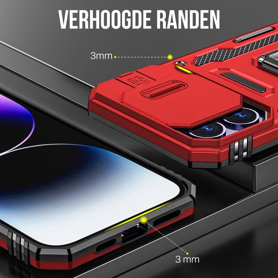 Podec Hoesje geschikt voor iPhone 11 Pro Rood Telefoonhoesje - Anti-Shock Case Cover Hybrid Armor Hoes met Kickstand Ring met Screenprotector