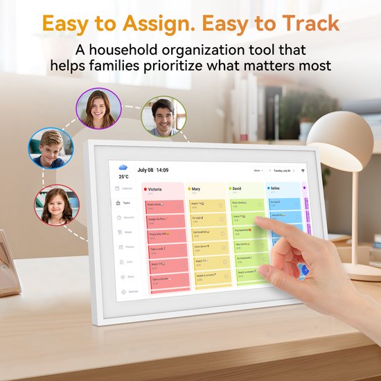 TABWEE P15 15,6" Digitale fotolijst Met Touchscreen – 1080P Full HD Slimme Gezinsplanner-Digitale Fotolijst & Takenlijst, Interactief Haarddisplay – Wand- en Bureaumontage Voor Naadloze Planning