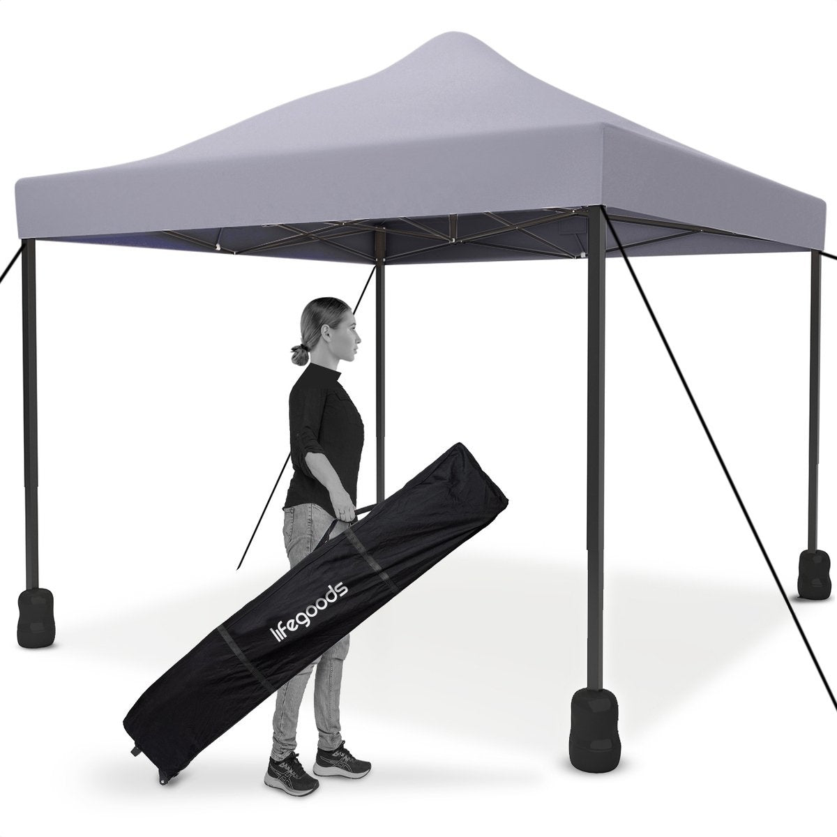 LifeGoods Partytent - Paviljoen - EasyUp - Opvouwbaar - Waterdicht - Met Draagtas met wieltjes - 300 x 300 cm - Donkergrijs