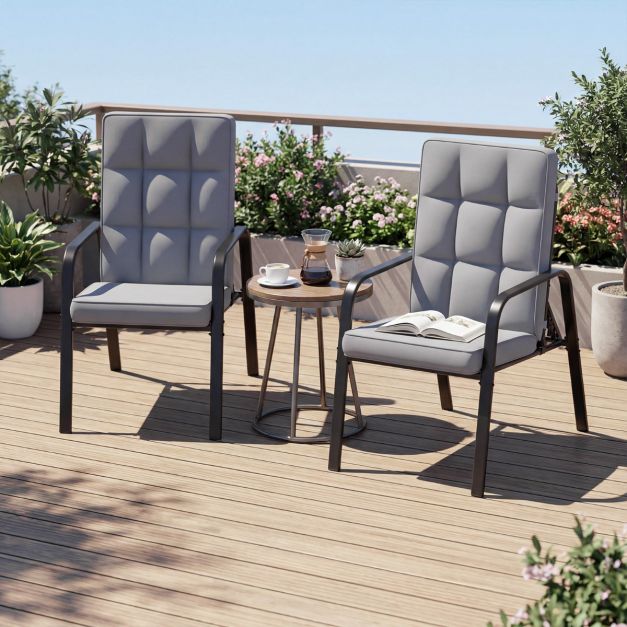 Coast Terrasstoelen Set van 2 - Verstelbaar - Kussens - Metaal - Grijs/Zwart
