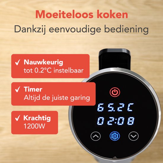 KitchenBrothers Sous Vide Stick – Incl. Accessoires – 1200 W – 11 x 7,5 x 34,7 cm – Zwart/RVS