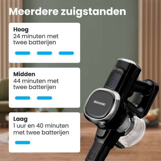 Auronic Steelstofzuiger - Draadloos - Zonder Zak - Op Accu - Zelfstaand - 220W - Extra Batterij - Vacuum Cleaner - Zwart