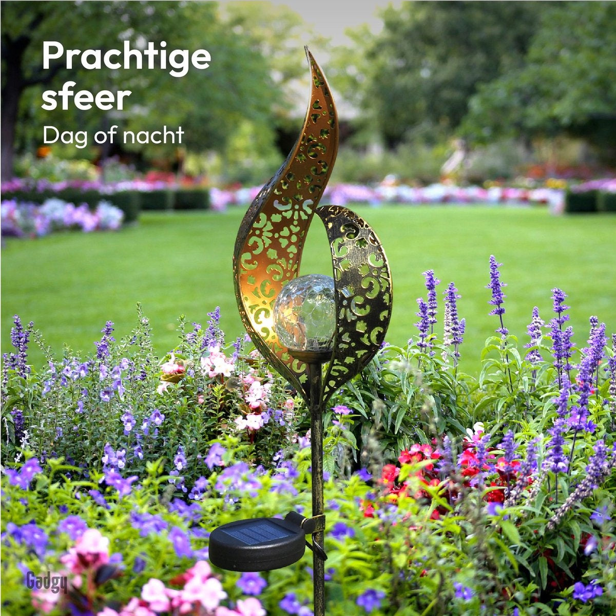 Gadgy Solar Flame Lamp met Grondspies – Solar Tuinverlichting set 2 st. - Tuinverlichting op Zonneenergie Buiten – Led Buitenverlichting met Sensor - Tuinlantaarn - Tuinfakkel - Tuinsteker - Brons kleurig Metaal
