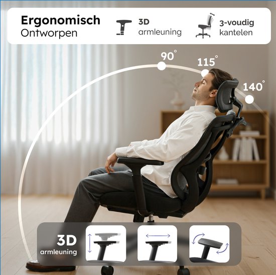 Roveo Ergonomische Bureaustoel - Office Gaming Chair - Volwassenen Game Stoel - Gamestoel - Zwart