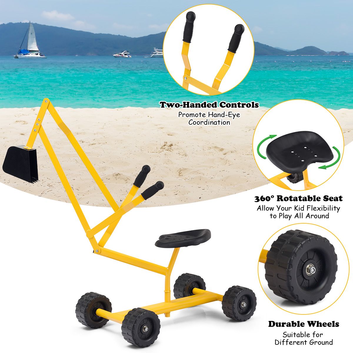 Coast Graafmachine voor kinderen - 360° draaibare zitting - Metalen frame - Geel
