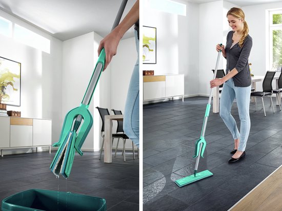 Leifheit Picobello vloerwisser M Micro Duo met steel - 33 cm wisbreedte - turqouise - grijs