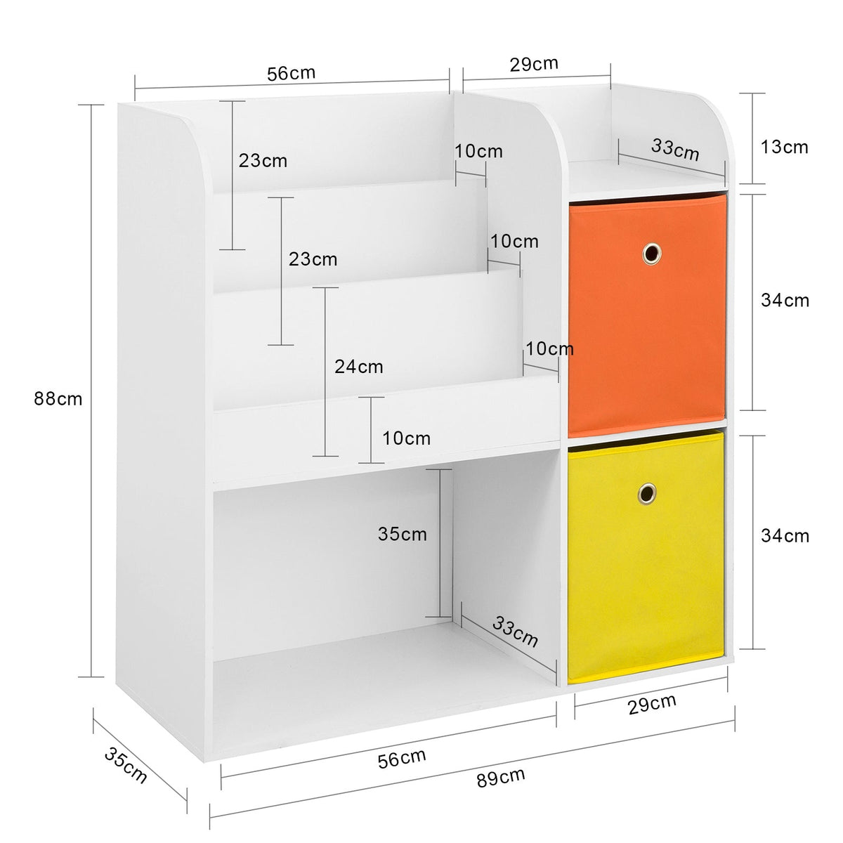 SoBuy Opbergkast voor Boeken en Speelgoed - 2 Manden - 89 x 35 x 88 cm - Wit