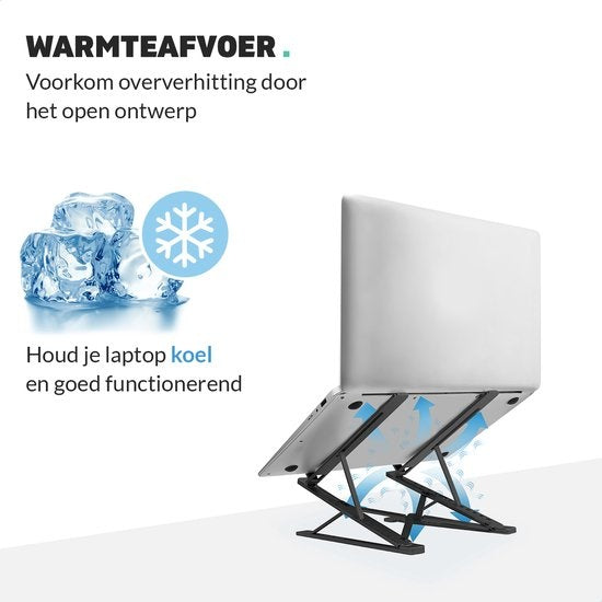 LURK® laptop standaard verstelbaar – Ergonomische Laptophouder – Opvouwbaar – Notebook/boek/tablet – Aluminium – 11 t/m 17 inch - Zwart