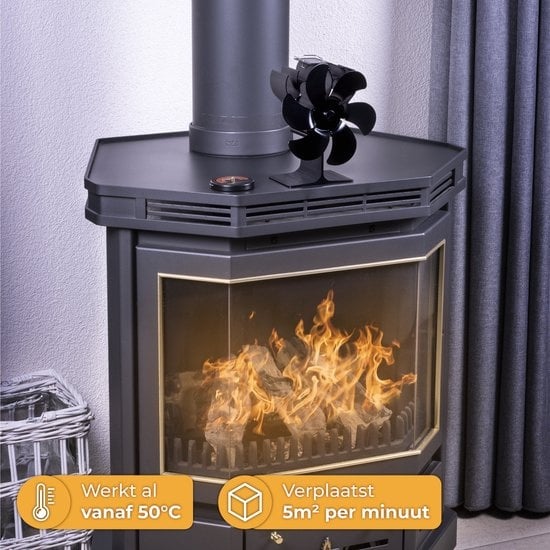 Nuvance - Kachelventilator voor Houtkachel - Inclusief Thermometer - Haardventilator - Kachel Ecofan - Warmte Ventilator - Zwart
