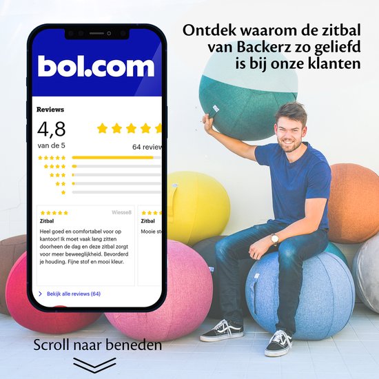 Bckz Zitbal Kantoor en Thuis 65 CM - Luxe Yoga Bal - Zitballen met Hoes - Ergonomische Bureaustoel Bal - Linnen Rood