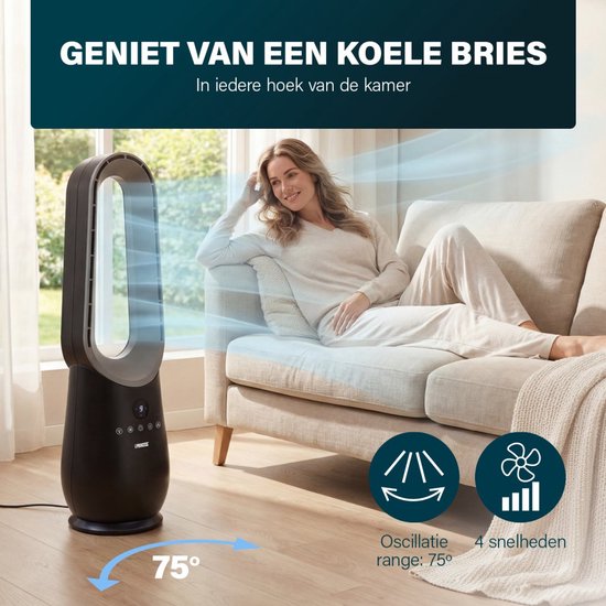 Princess Bladloze Torenventilator - 70 W - Met Afstandsbediening - Bladeless Fan - LED‑display - 4 Snelheden - Oscillerend - 351590
