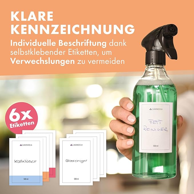 3 x spuitfles 500 ml met etiketten - gelijkmatig en fijn spuitbeeld, dichte en duurzame spuitfles planten, kleine spuitfles autoonderhoud, spuitfles, 3 x spuitflessen set