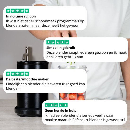 Safecourt Kitchen Blender – Incl. 2 To Go Bekers  – 1000 W – 700 ml & 350 ml – Zwart