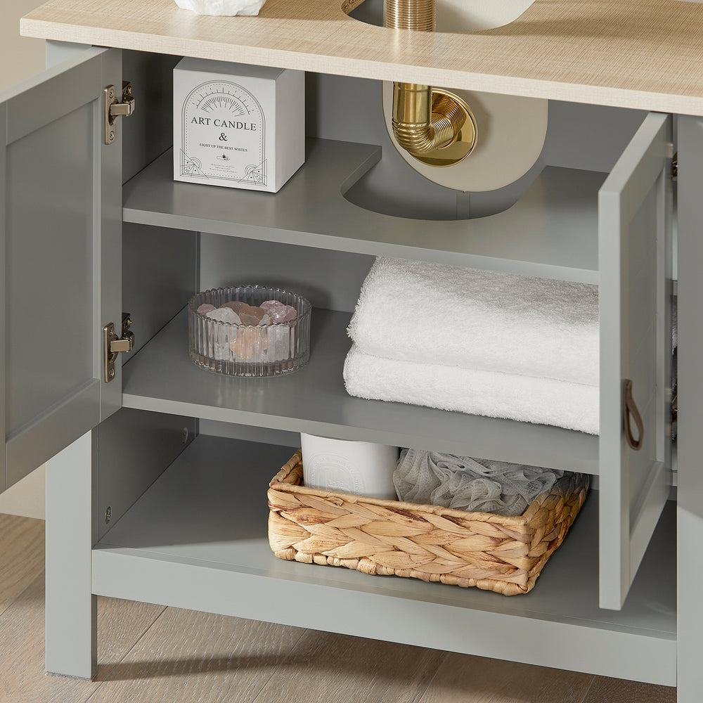 SoBuy Wastafel Onderkast BZR69-HG – 2 Deuren met Plank – 60x30x60 cm – Modern Grijs Badmeubel