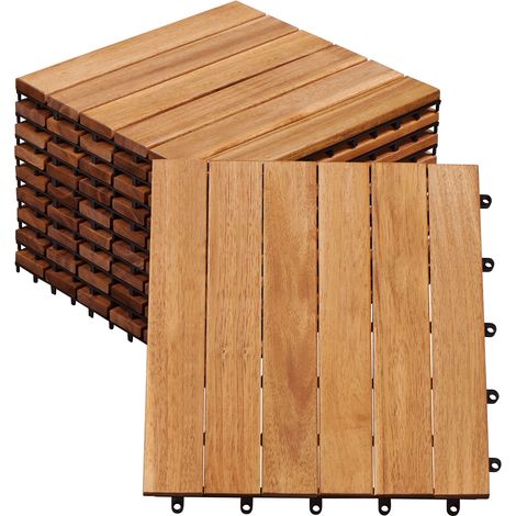 Yaheetech Terrastegels Acaciahout Set van 10 - 31 x 31 cm - Kliktegels voor Tuin, Balkon en Terras