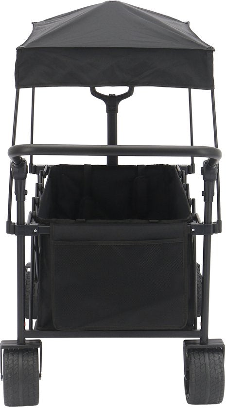 AXI SB221 Opvouwbare Bolderwagen met dak – Zwart – Met Trekstang, Remmen en Hoes – 100 kg Draagvermogen – Eenvoudig mee te nemen - Metaal