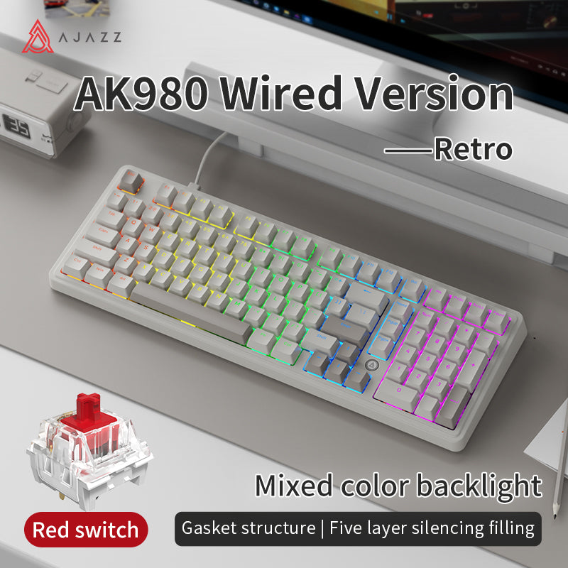 Ajazz AK980 Mechanisch Toetsenbord - 98% Layout - Hot-Swap - RGB - Wit/Grijs
